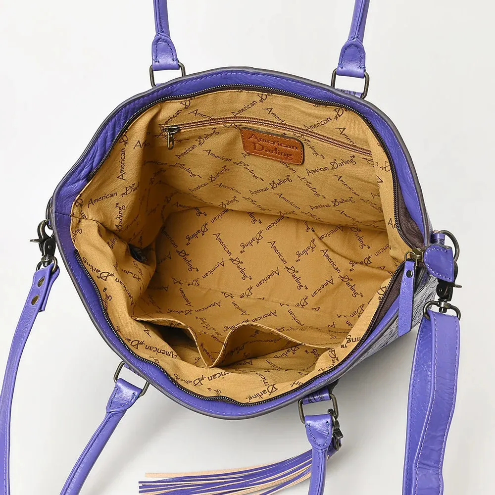 Maple Creek Purple Hand Tooled Leather Shoulder Tote Bag