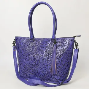 Maple Creek Purple Hand Tooled Leather Shoulder Tote Bag