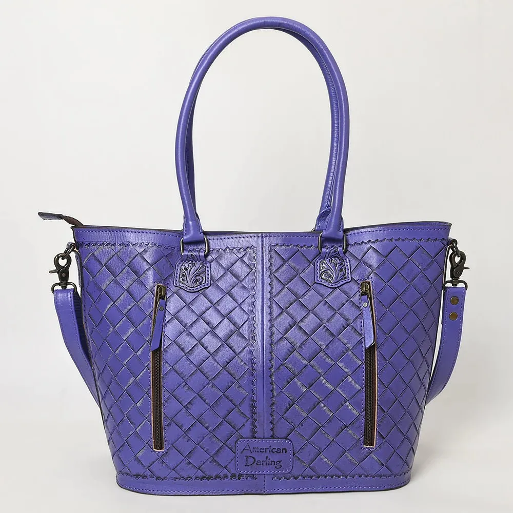 Maple Creek Purple Hand Tooled Leather Shoulder Tote Bag