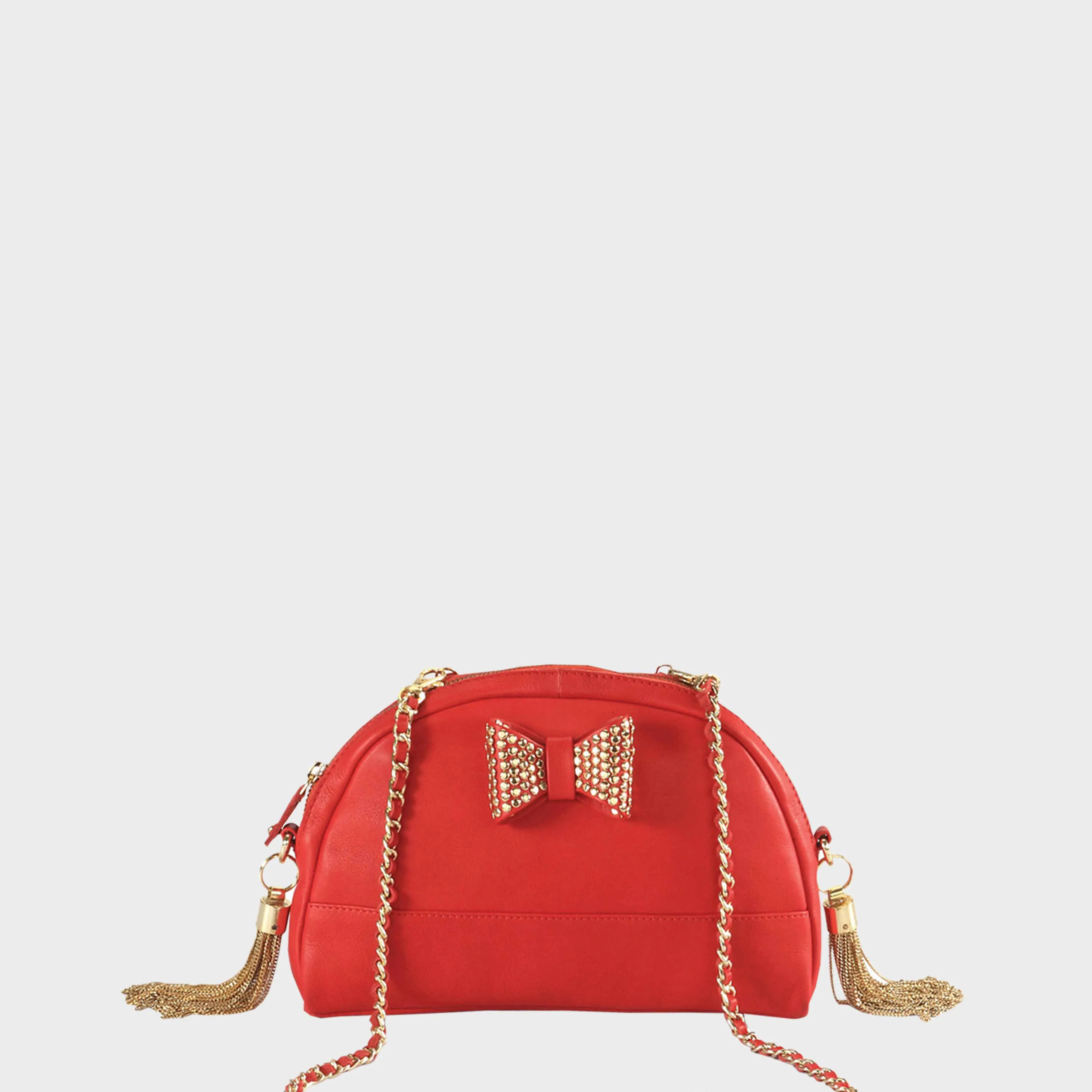 'MARYLAND' Red Designer Leather Half Moon Crossbody Bag
