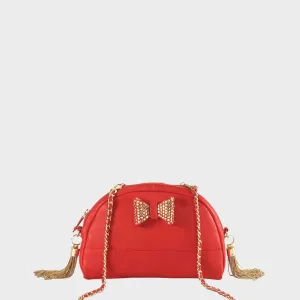 'MARYLAND' Red Designer Leather Half Moon Crossbody Bag