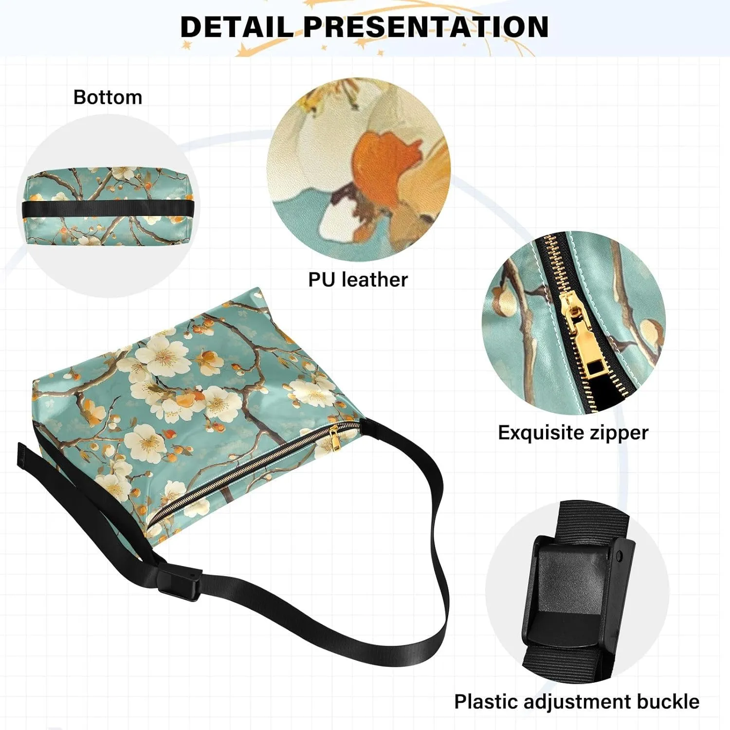 Men Medium Crossbody Bags Trendy Mens Shoulder Bags Crossbody Side Bag Flowers Vibrant Blossoms Japanese