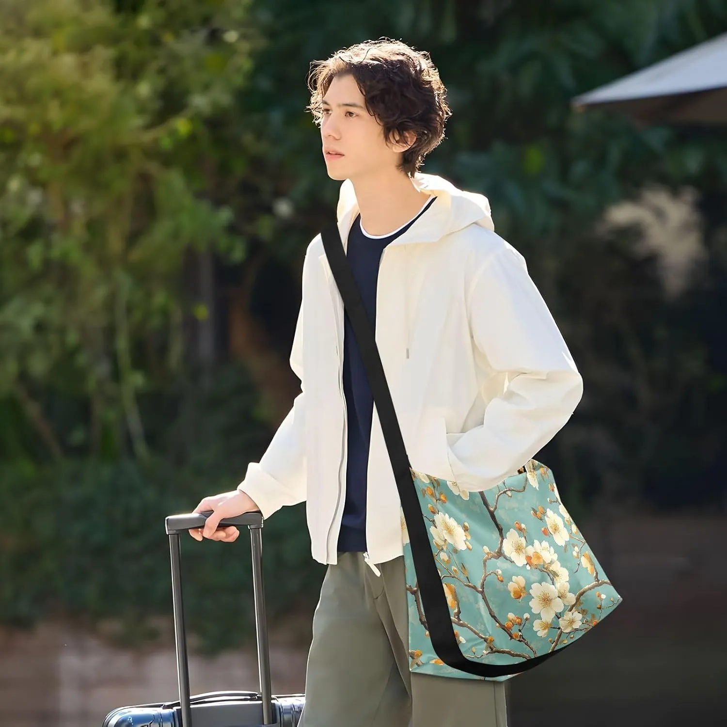 Men Medium Crossbody Bags Trendy Mens Shoulder Bags Crossbody Side Bag Flowers Vibrant Blossoms Japanese