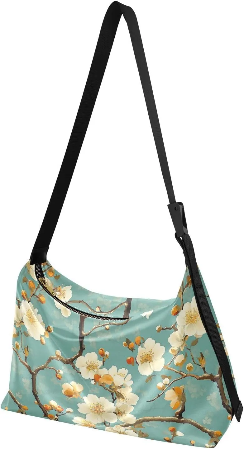 Men Medium Crossbody Bags Trendy Mens Shoulder Bags Crossbody Side Bag Flowers Vibrant Blossoms Japanese