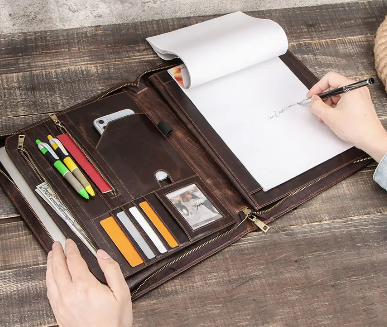 Men's Leather Portfolio iPad 12.9 Padfolio, Tablet Case, Document Folder Organizer Personalized Gift