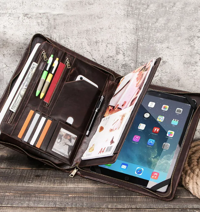 Men's Leather Portfolio iPad 12.9 Padfolio, Tablet Case, Document Folder Organizer Personalized Gift