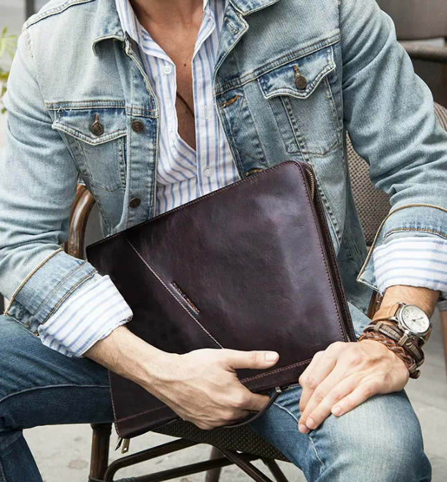 Men's Leather Portfolio iPad 12.9 Padfolio, Tablet Case, Document Folder Organizer Personalized Gift