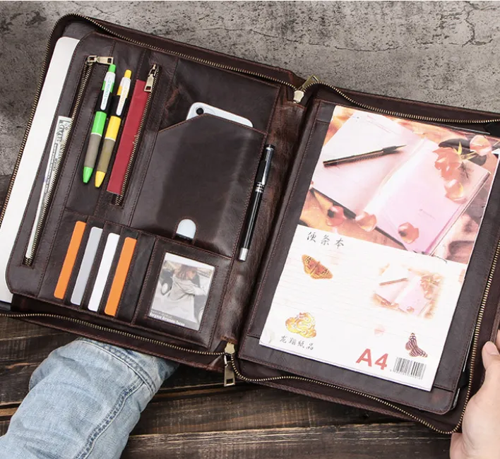 Men's Leather Portfolio iPad 12.9 Padfolio, Tablet Case, Document Folder Organizer Personalized Gift