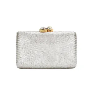 Metallic Light Silver Rectangle Clutch | LIKHÂ