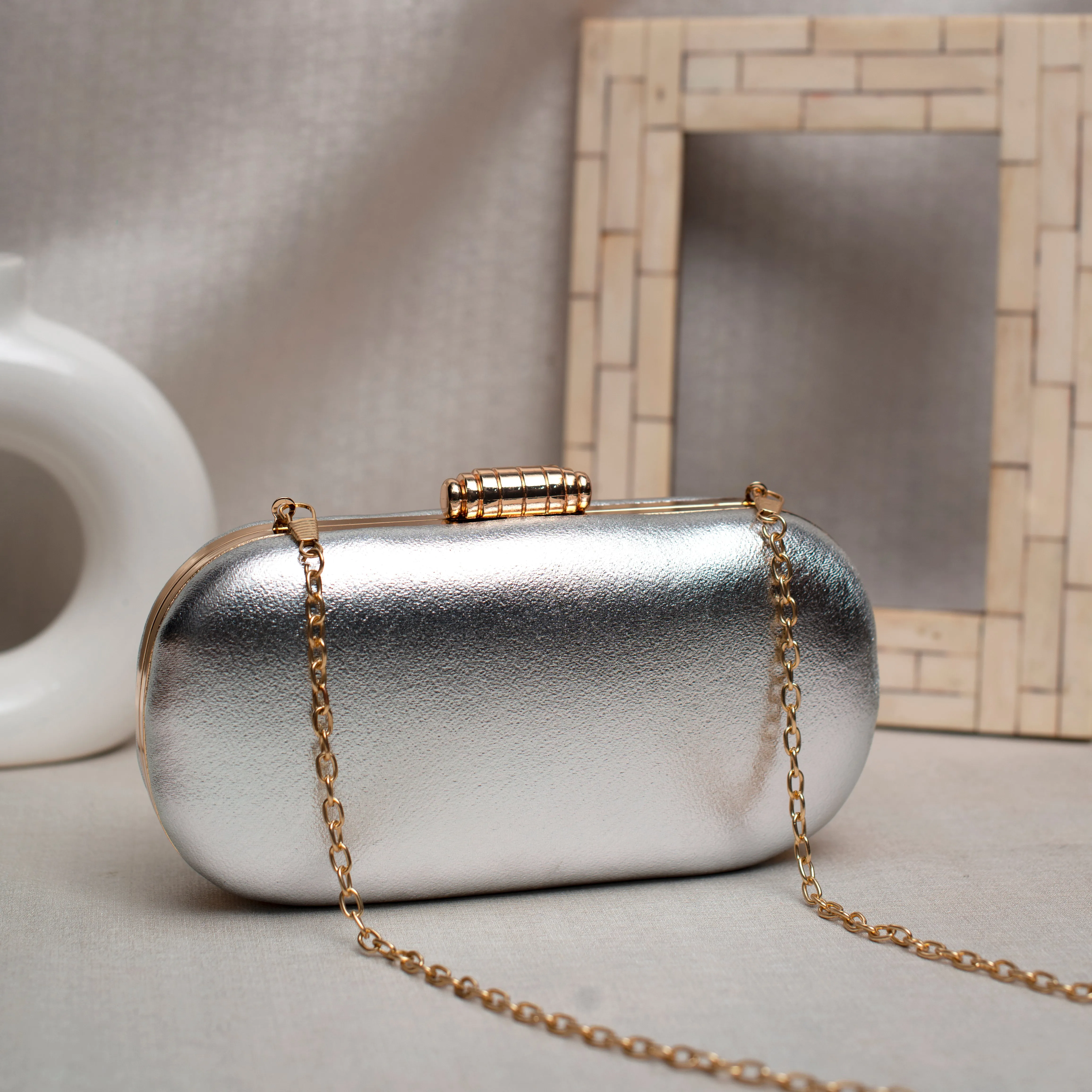 Metallic Silver Shimmery Party Clutch