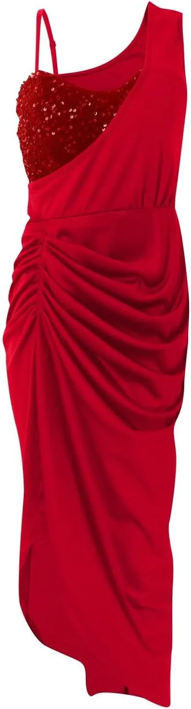 Midi Dresses for Women High Split Sparkly Sequin Corset Dress Sexy Club Cocktail Party Asymmetrical Bodycon Dress 2025