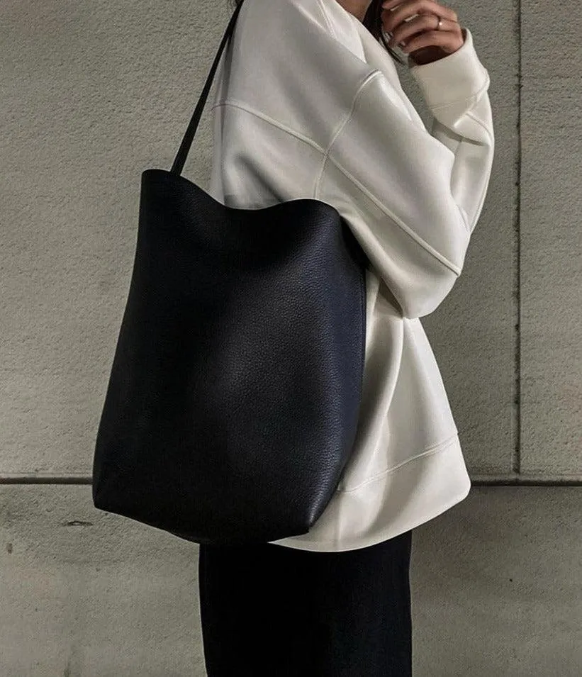 Minimalist Classic Leather Bucket Bag | Large Leather Tote Bag | Fashion Shoulder Bag, Tan Mummy Bag, Everyday Bag, Unisex Bag