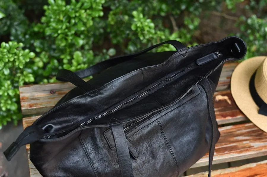 Minimalist Full Grain Leather Tote Bag, Casual Distressed Leather Bag, Large Shopper Bag Leather Slouchy Chic Shoulder Bag Christmas Gift