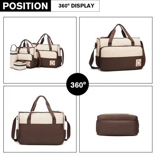 Miss Lulu 5 Pcs Set Maternity Baby Changing Bag Polka Dot Series - Brown