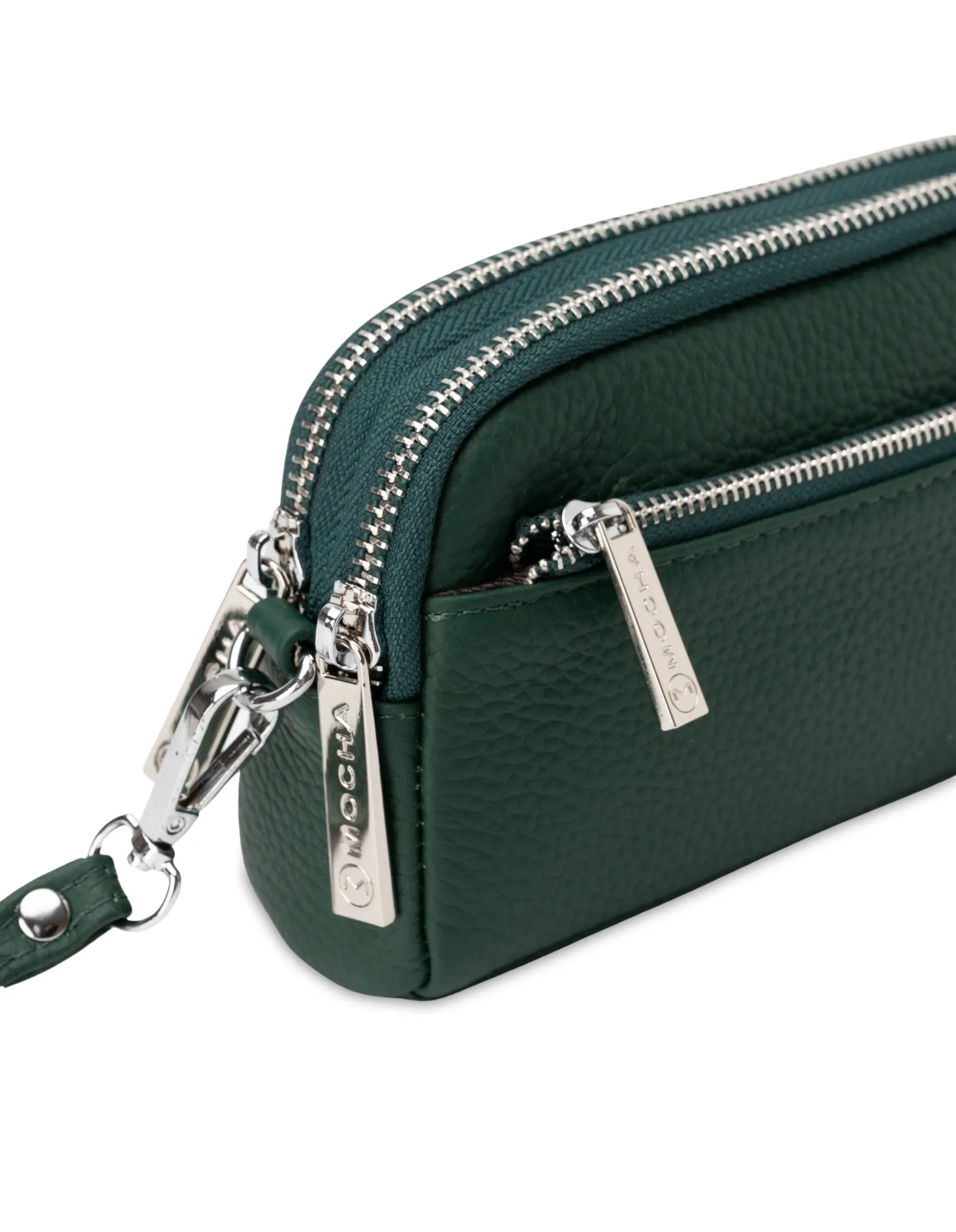 Mocha Aubrey Leather Clutch- Emerald