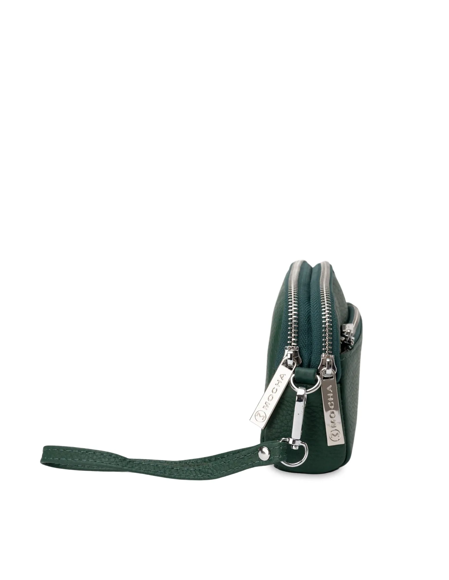 Mocha Aubrey Leather Clutch- Emerald