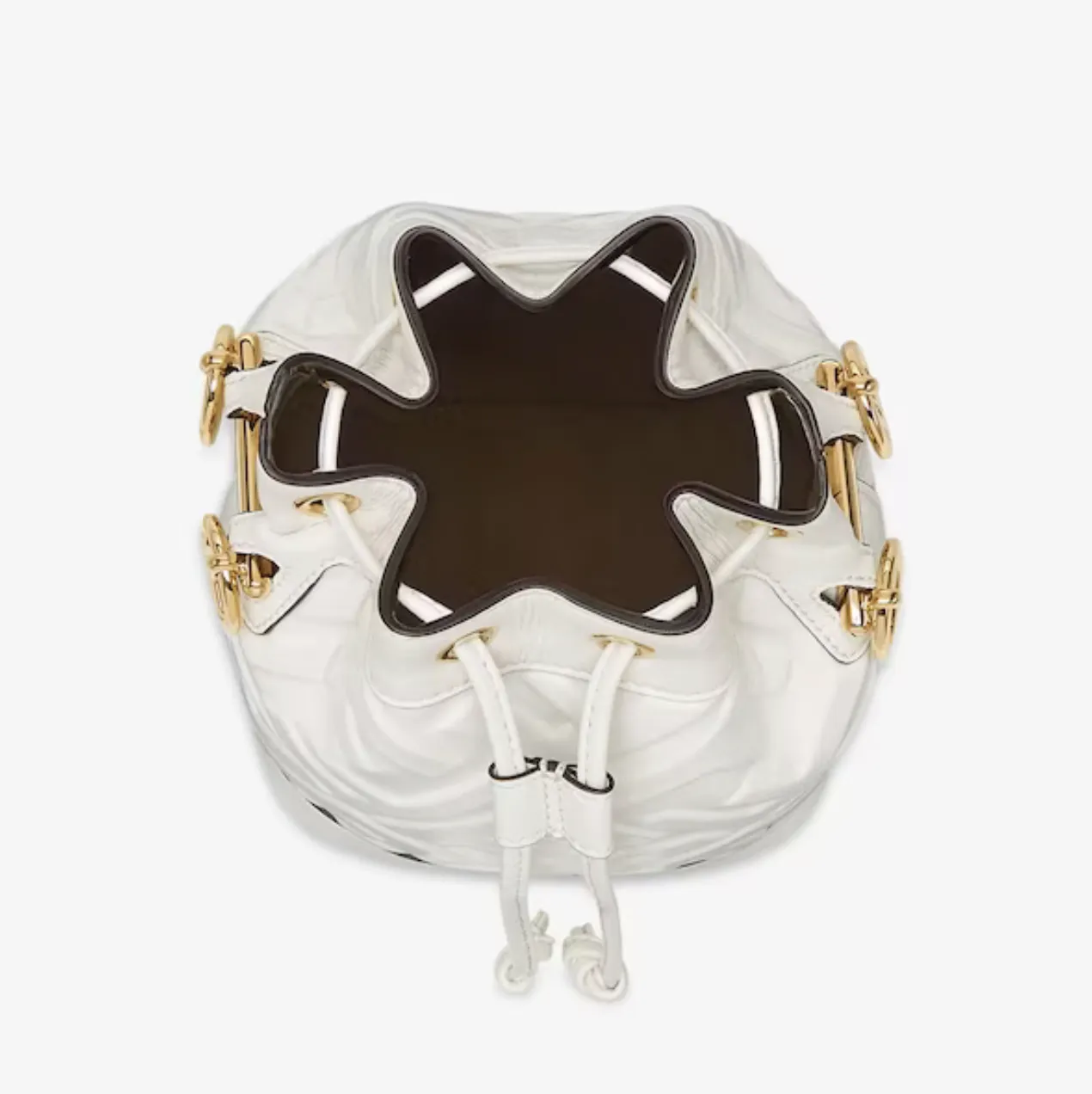 MON TRESOR LEATHER MINI BUCKET BAG WITH FF MOTIF - WHITE