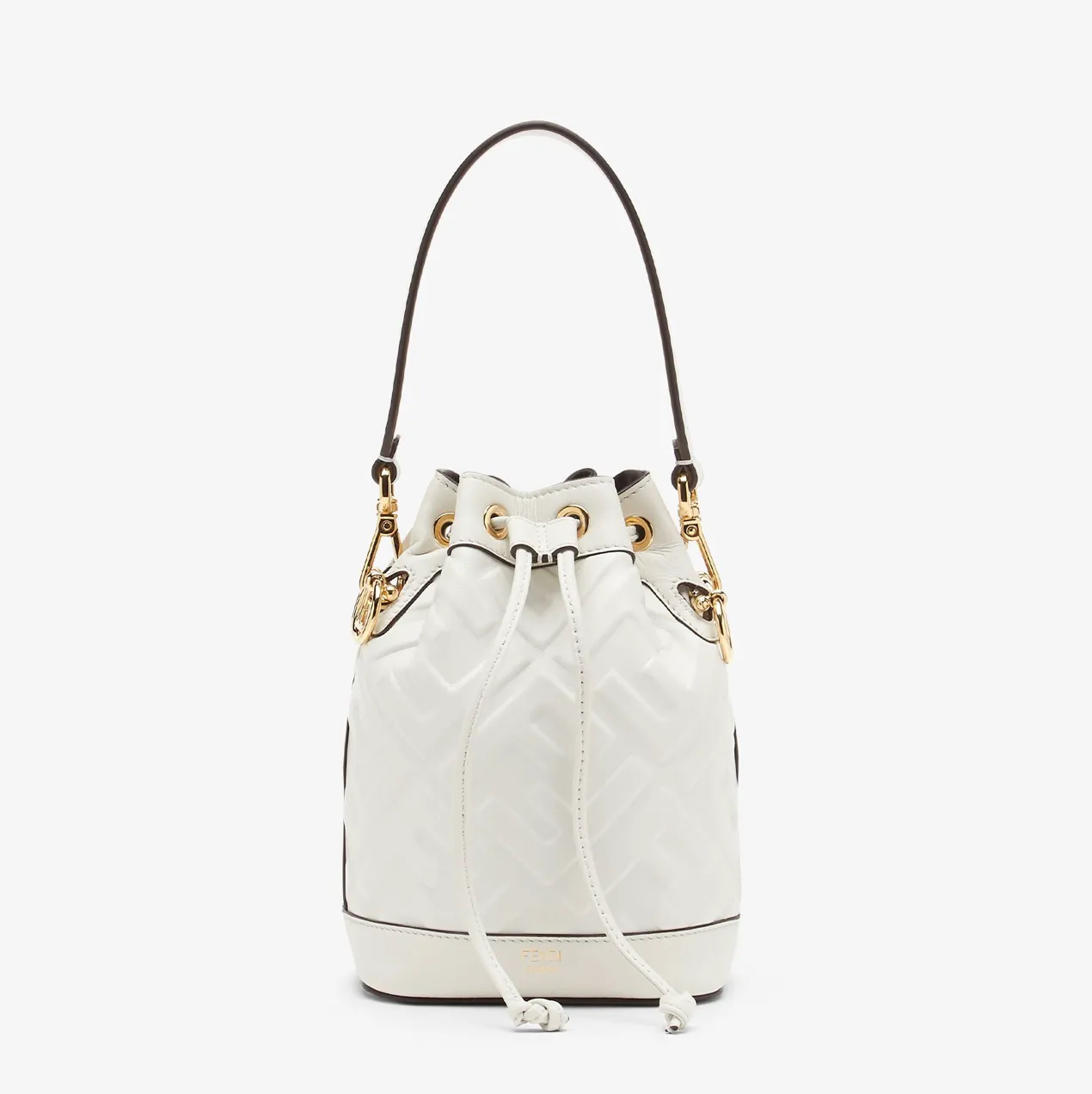 MON TRESOR LEATHER MINI BUCKET BAG WITH FF MOTIF - WHITE