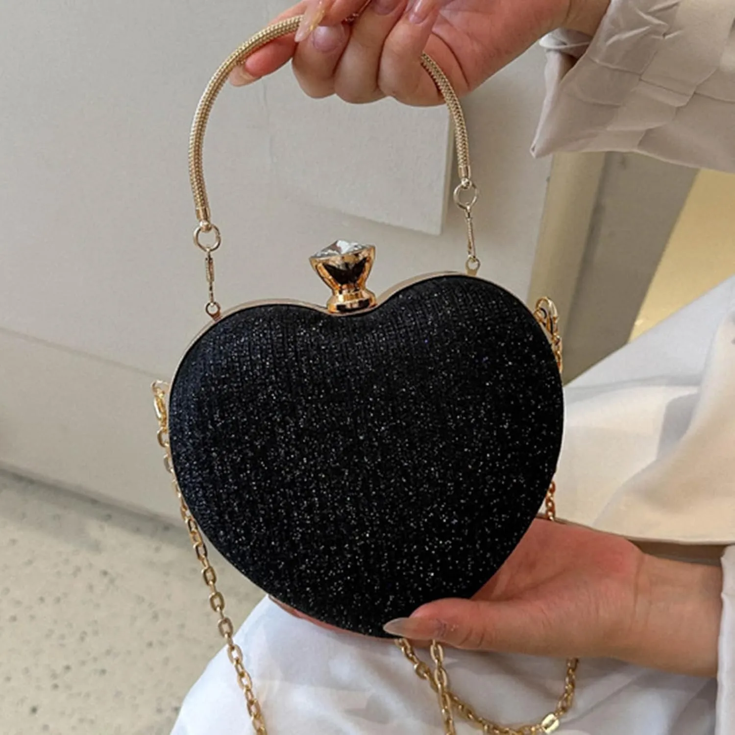Morain Evening Bag for Women Heart Shape Handbag Stylish Shoulder Bag Evening Bag Clutch Bag Chain Strap Shoulder Strap