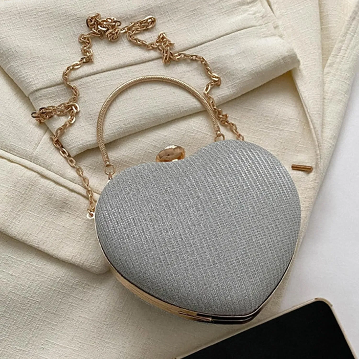 Morain Evening Bag for Women Heart Shape Handbag Stylish Shoulder Bag Evening Bag Clutch Bag Chain Strap Shoulder Strap