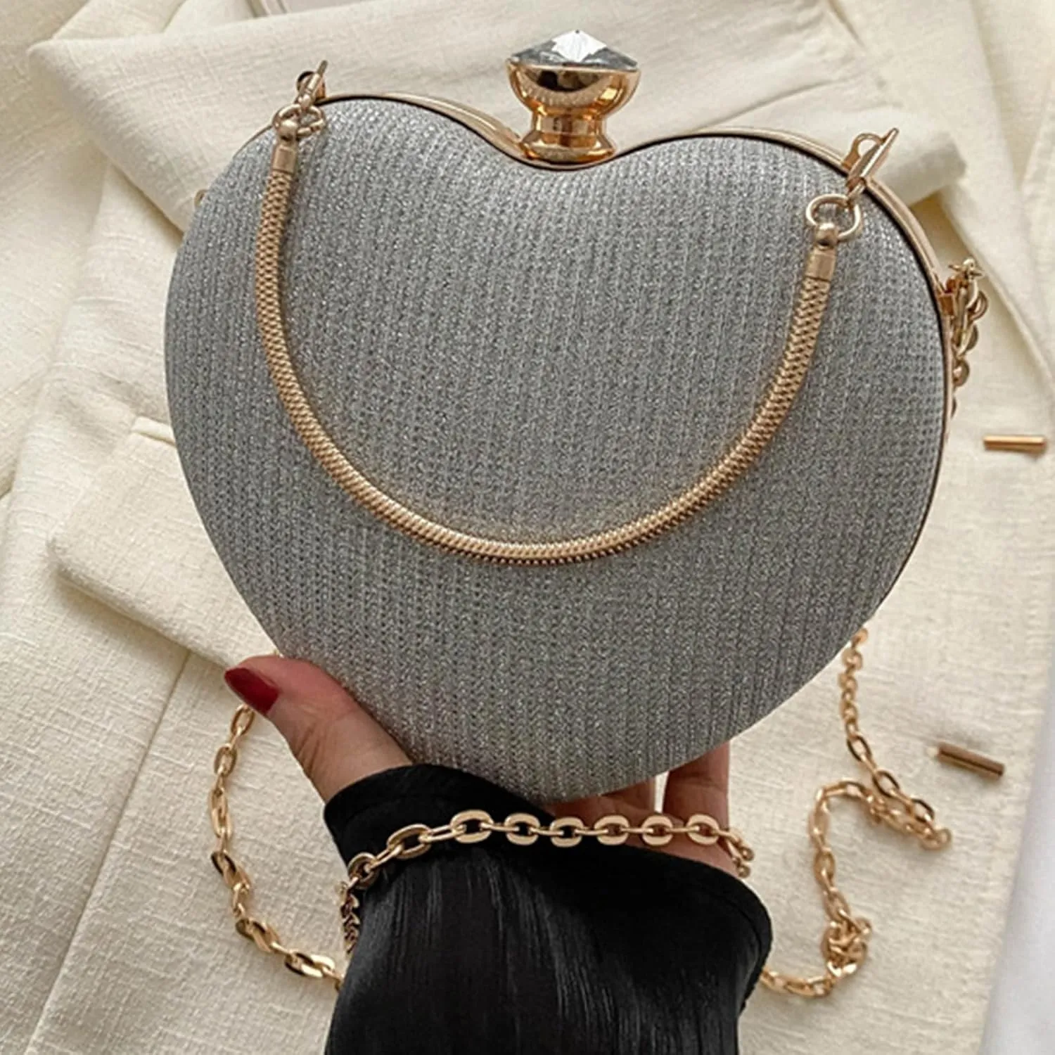 Morain Evening Bag for Women Heart Shape Handbag Stylish Shoulder Bag Evening Bag Clutch Bag Chain Strap Shoulder Strap