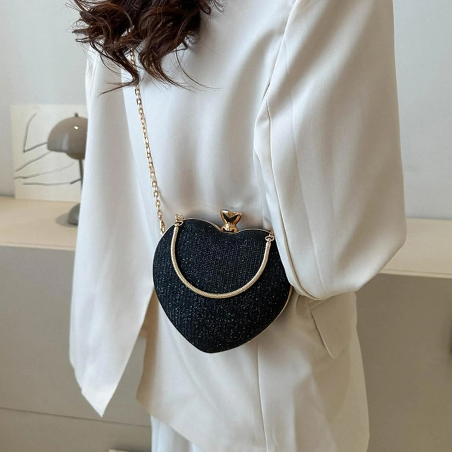 Morain Evening Bag for Women Heart Shape Handbag Stylish Shoulder Bag Evening Bag Clutch Bag Chain Strap Shoulder Strap
