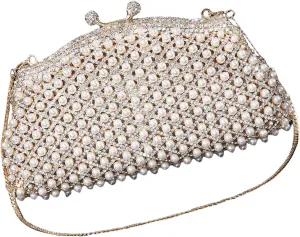 Morain Women's Evening Clutches Bag Pearl Handbag Purse with Removable Chain Strap for Wedding Party Night, Black, 9.36 x 8.5540 inches, black