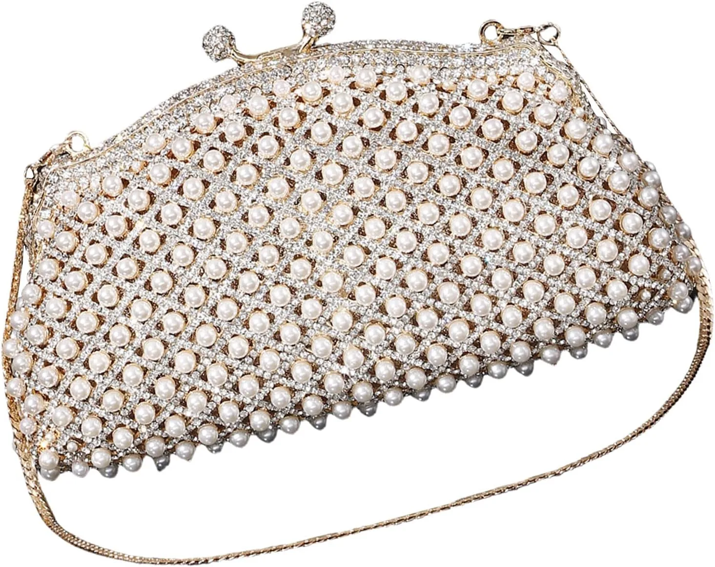 Morain Women's Evening Clutches Bag Pearl Handbag Purse with Removable Chain Strap for Wedding Party Night, Black, 9.36 x 8.5540 inches, black