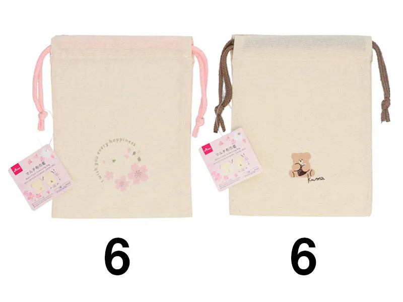 Multi Cloth Drawstring Bag - Cherry Blossom - Bear -