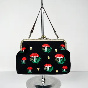 Mushroom Kisslock Embroidered Convertible Bag