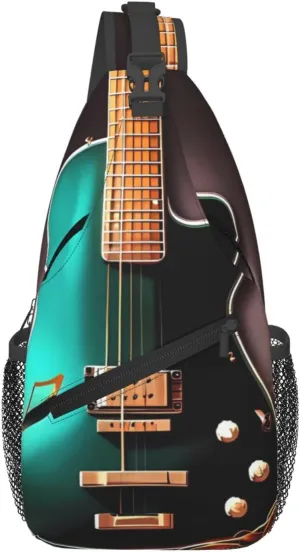 Music Green Guitar Sling Backpack Cross Chest Bag Travel Crossbody Bags for Men Women Fashion Daypack