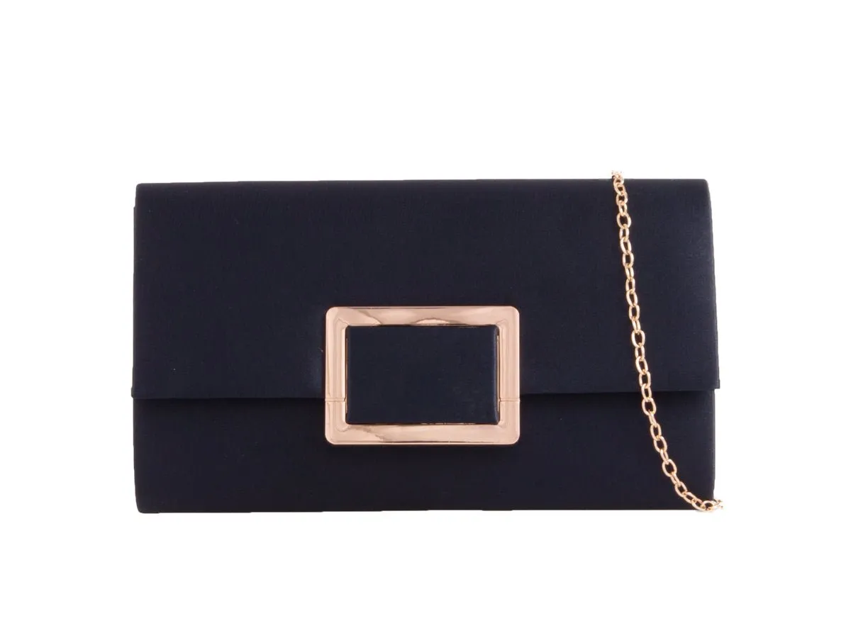 Navy Satin Clutch Bag