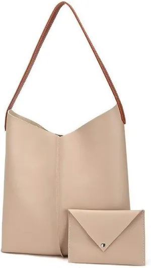New Brand Handbag Women Large Bucket Shoulder Bag Women Faux Leather Tote Bag Fashion Top Handle Bag, beige