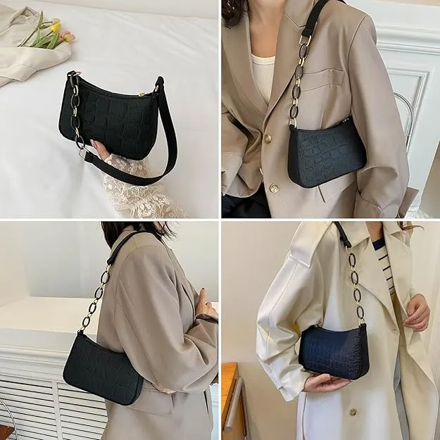 NEW Fashion Felt Crocodile Pattern Underarm Bag for Women Tote Shoulder Bag Clutch Handbag with Chain Strap