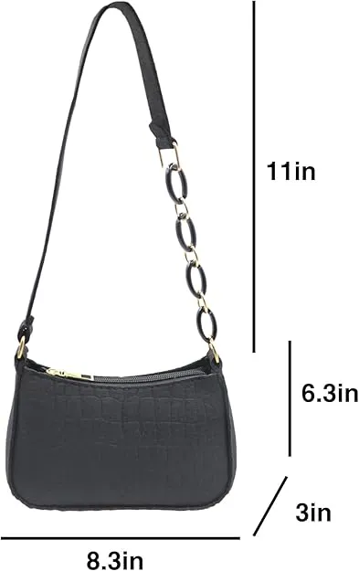 NEW Fashion Felt Crocodile Pattern Underarm Bag for Women Tote Shoulder Bag Clutch Handbag with Chain Strap