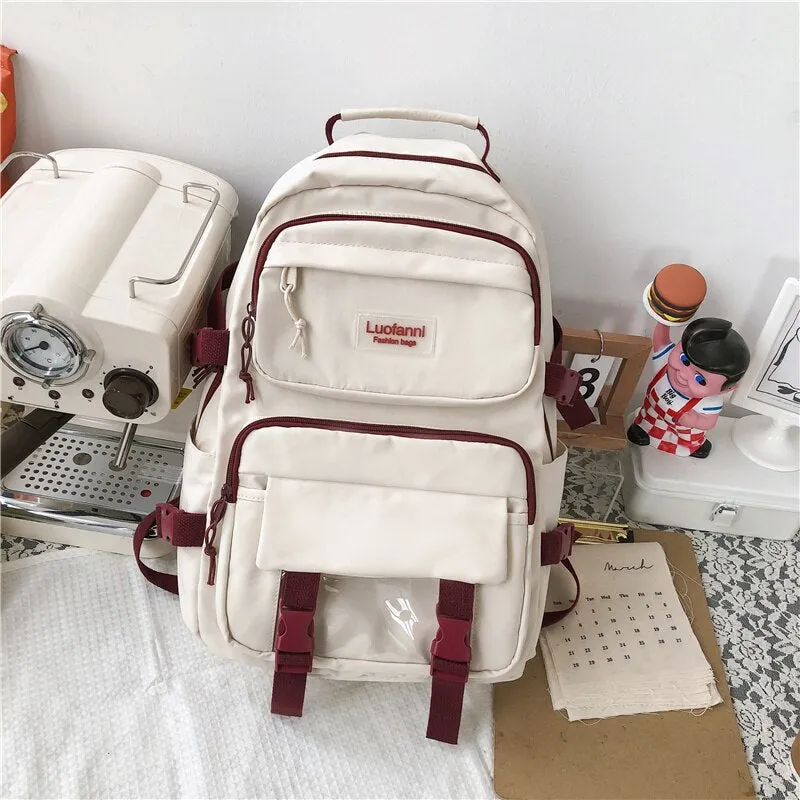 New Multi-pocket Waterproof Nylon Women Backpack Female Cute Book Bag College Teenage Girls Buckle Schoolbag Kawaii Backpacks