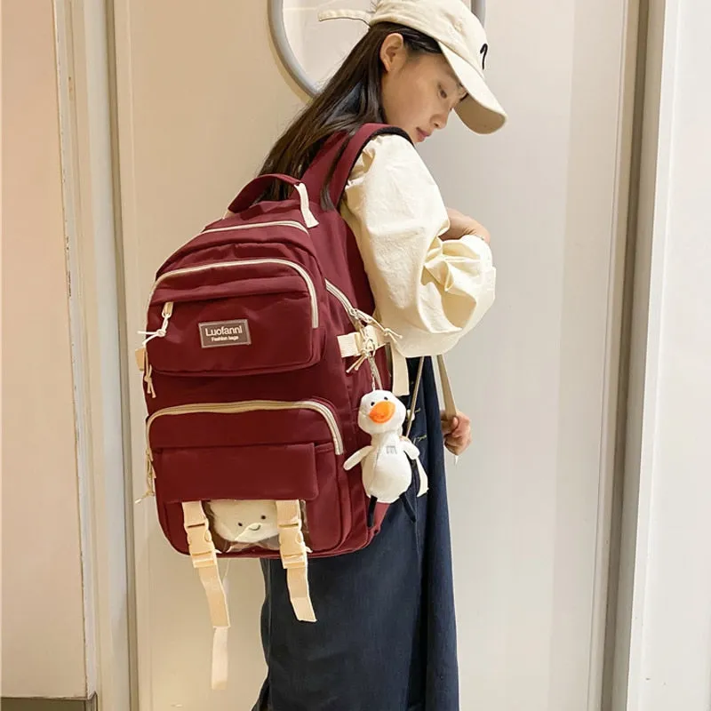 New Multi-pocket Waterproof Nylon Women Backpack Female Cute Book Bag College Teenage Girls Buckle Schoolbag Kawaii Backpacks