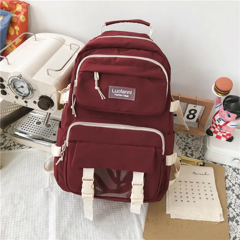 New Multi-pocket Waterproof Nylon Women Backpack Female Cute Book Bag College Teenage Girls Buckle Schoolbag Kawaii Backpacks