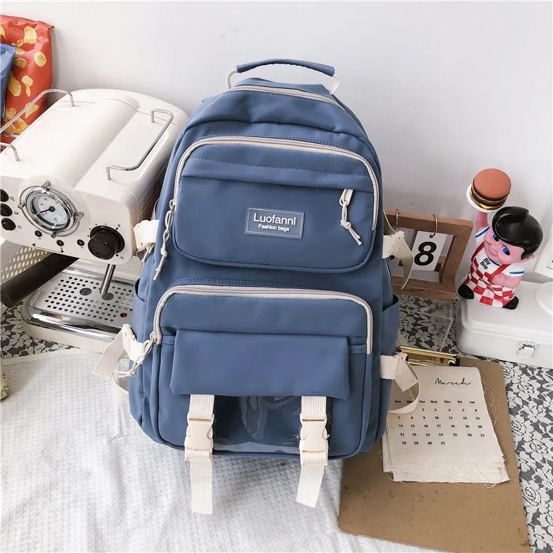New Multi-pocket Waterproof Nylon Women Backpack Female Cute Book Bag College Teenage Girls Buckle Schoolbag Kawaii Backpacks
