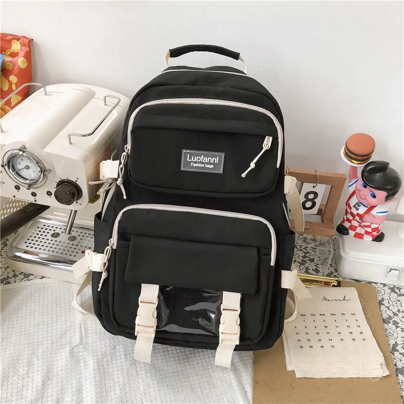 New Multi-pocket Waterproof Nylon Women Backpack Female Cute Book Bag College Teenage Girls Buckle Schoolbag Kawaii Backpacks