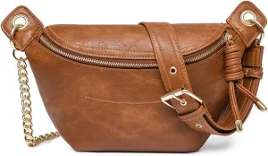 NICOLE & DORIS Bum Bag Women's Retro Shoulder Bags Small Shoulder Bags PU Leather Satchel Handbag with Chain Crossbody Bag Women's Chest Bag, brown