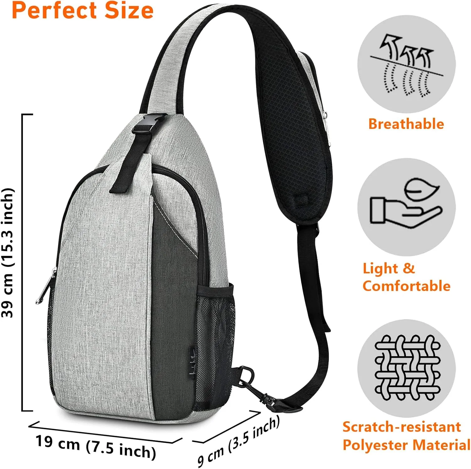 Nicole Miller Sling Bag Lightweight Crossbody Shoulder Backpack with Mesh Side Pockets Travel Hiking Chest Bag Daypack