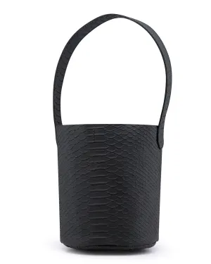 OAHU Mini Bucket Bag | Black Faux Snake Leather with Red inner