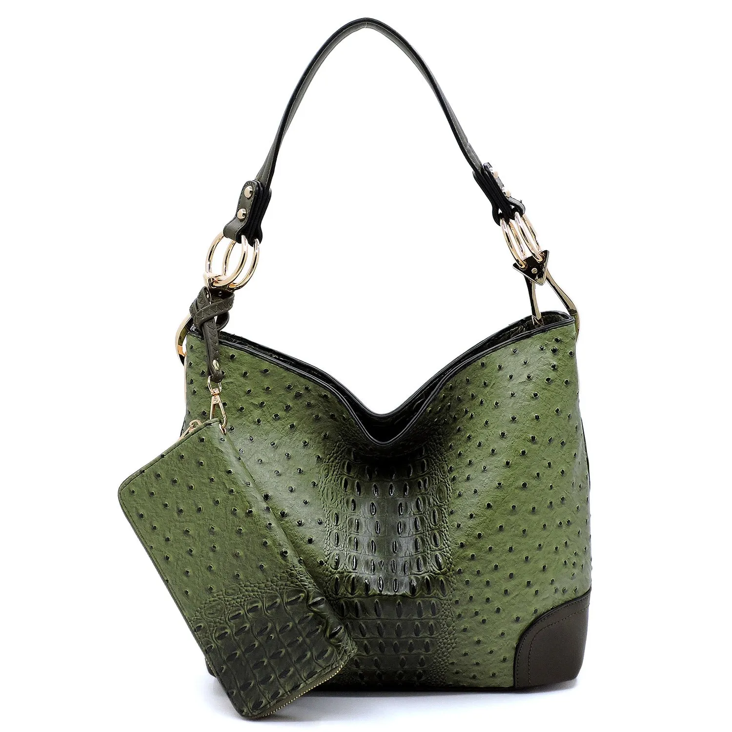 Ostrich Croc 2-in-1 Bucket Bag