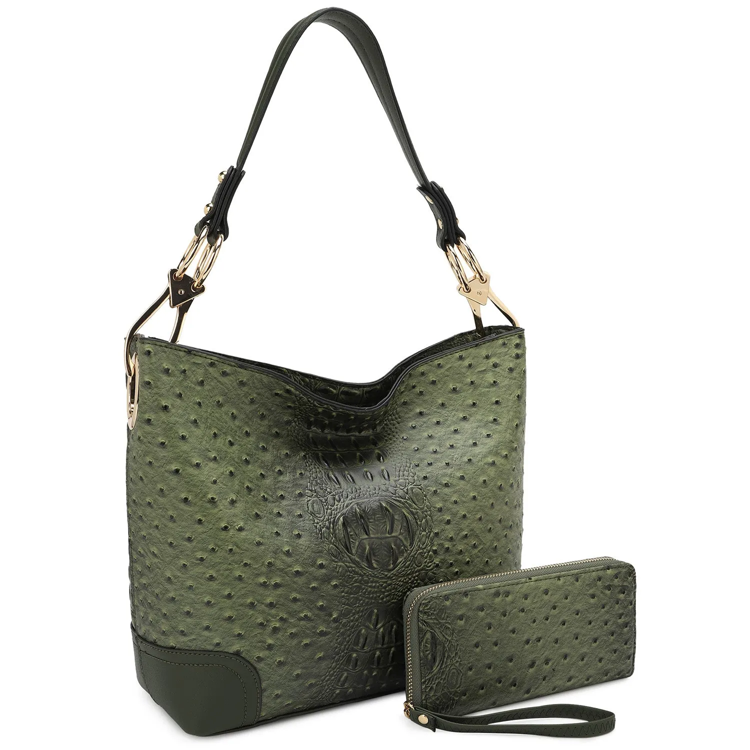 Ostrich Croc 2-in-1 Bucket Bag
