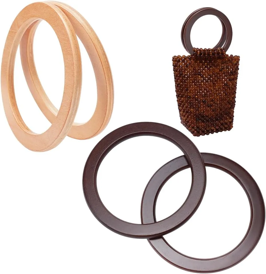 PandaHall Elite 4pcs Round Wooden Handles Replacement Purse Handbag Handle for Handmade Beach Bag Handbags Straw Bag Purse Handles