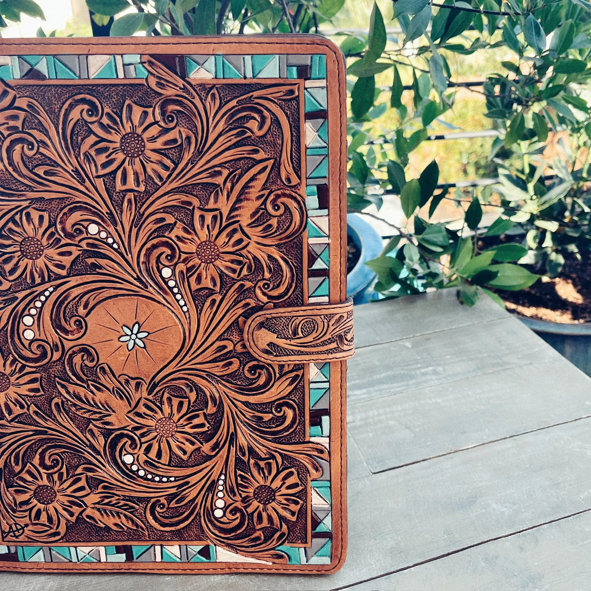 Park Hill Hand Tooled Leather Notebook Portfolio
