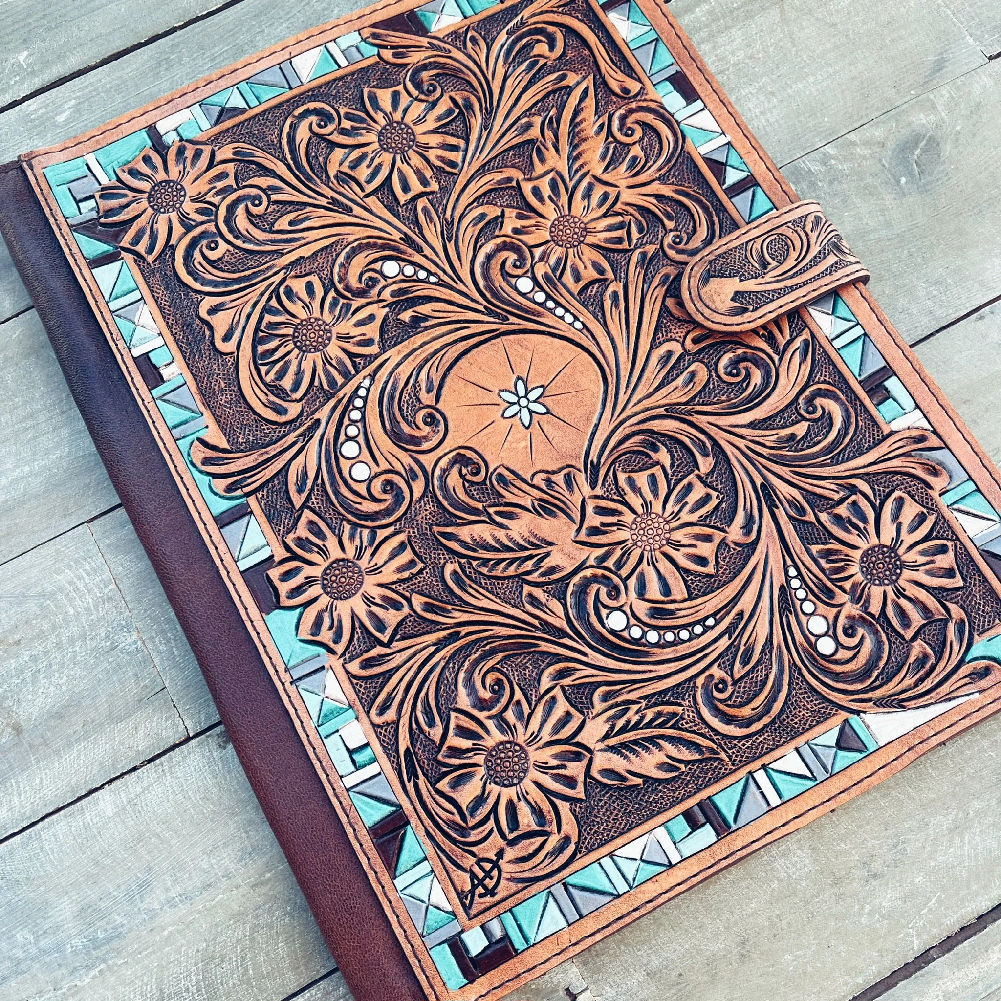 Park Hill Hand Tooled Leather Notebook Portfolio