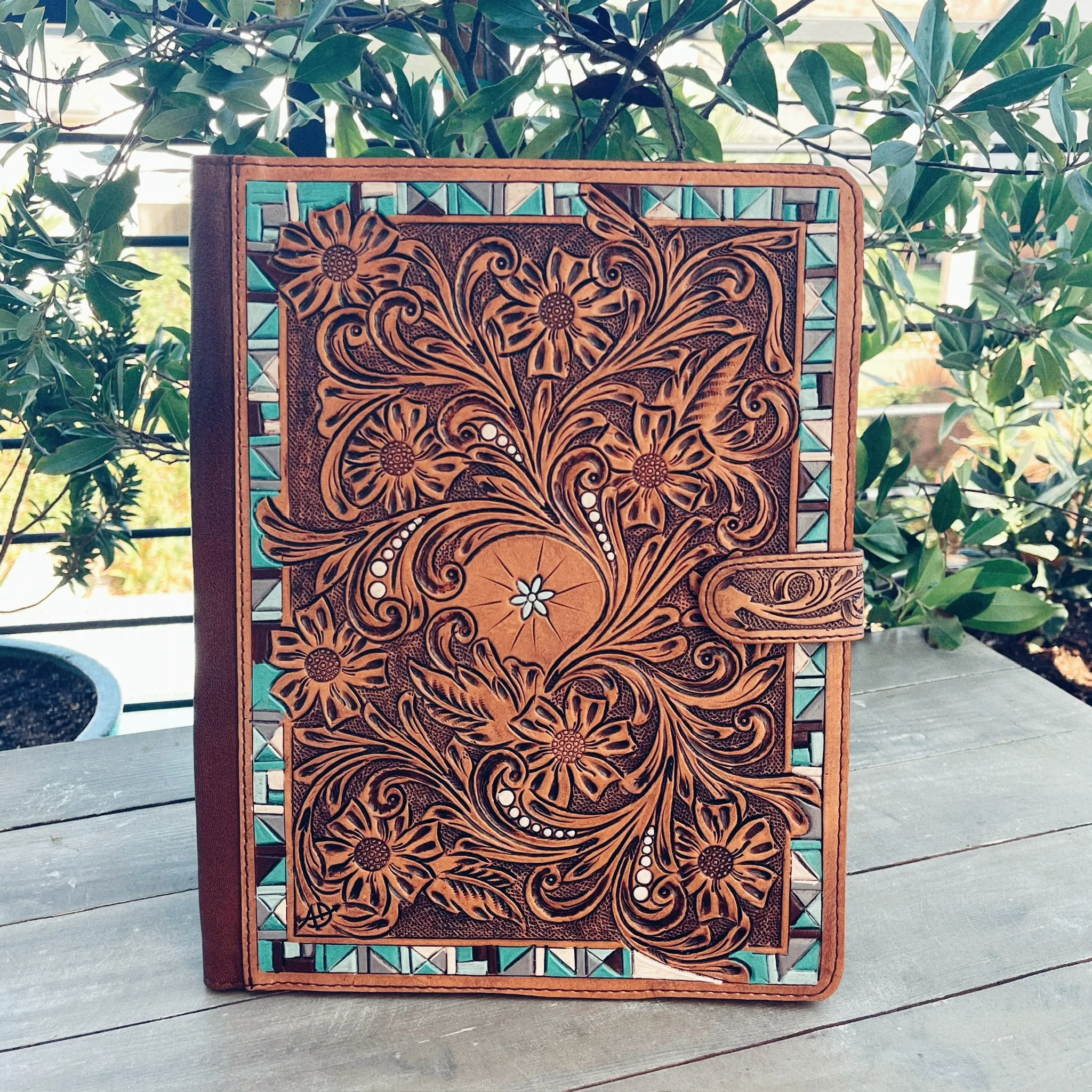 Park Hill Hand Tooled Leather Notebook Portfolio