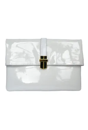 PATENT PRIA FOLDING CLUTCH WHITE
